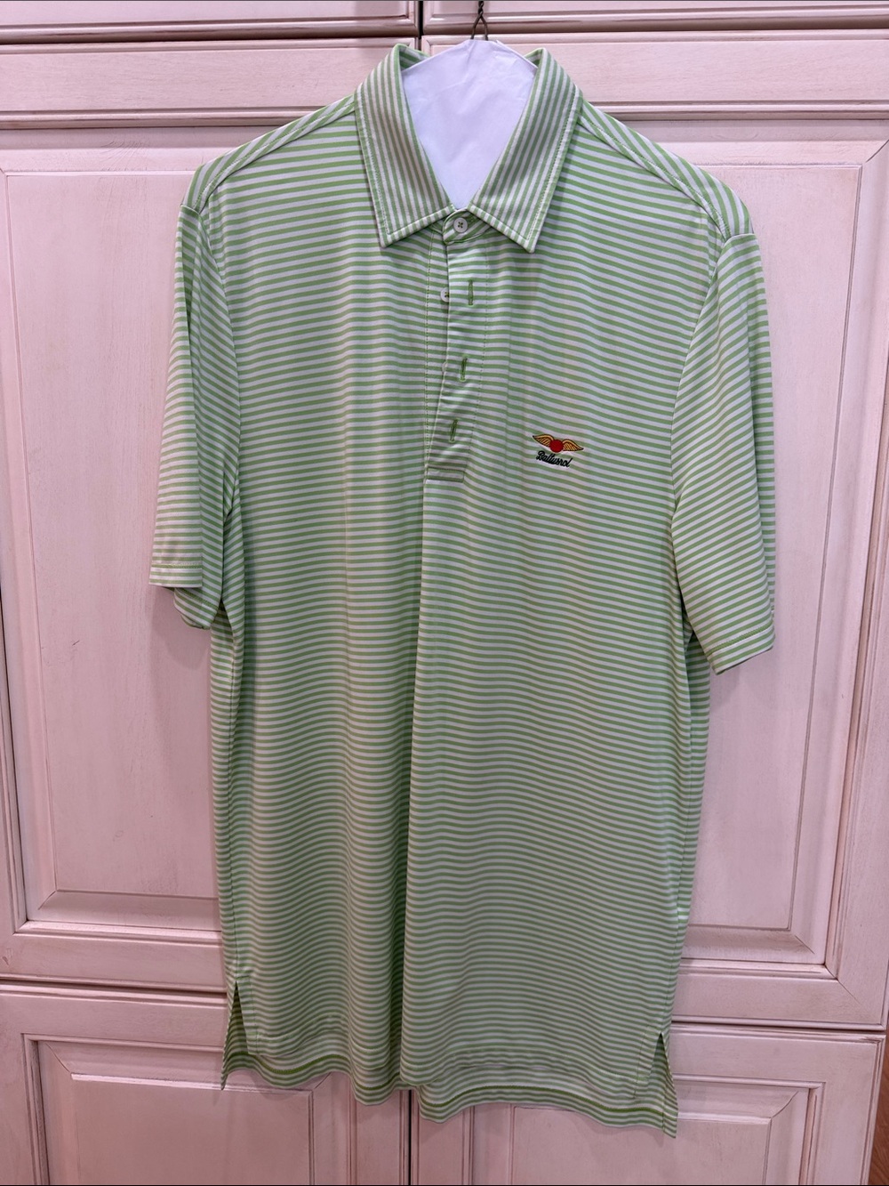 Men's Ralph Lauren RLX Light Green Striped Polo Shirt with Baltusrol Logo